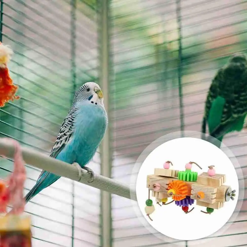

Bird Parrot Toy Large Parrot Toy Natural Wooden Blocks Bird Parrot Bite Chewing Toy Cage Toy P6B2