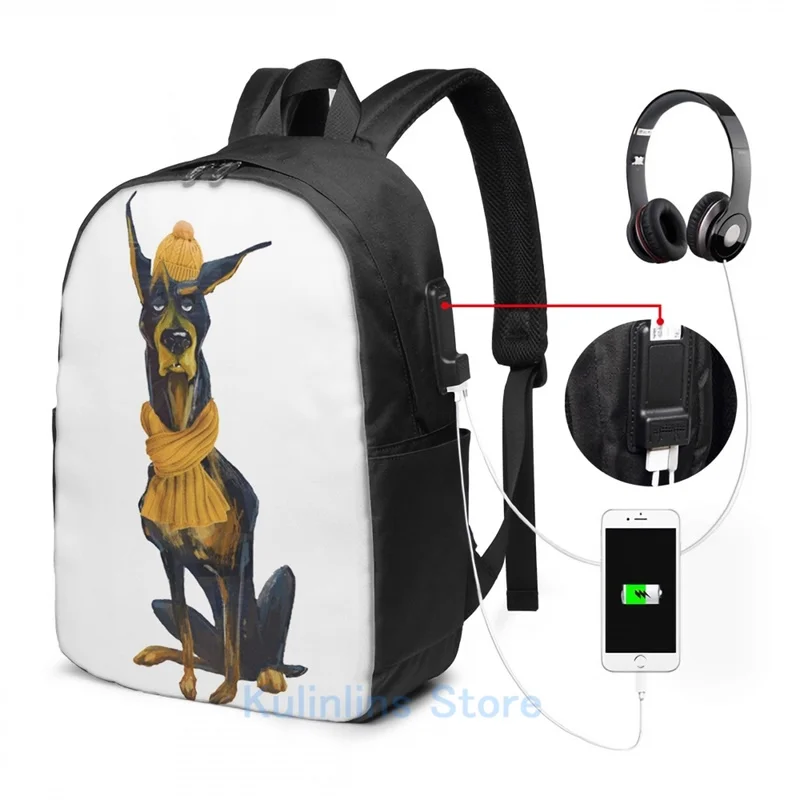 Funny Graphic print Copy of Dobemann USB Charge Backpack men School bags Women bag Travel laptop | Unisex Backpacks
