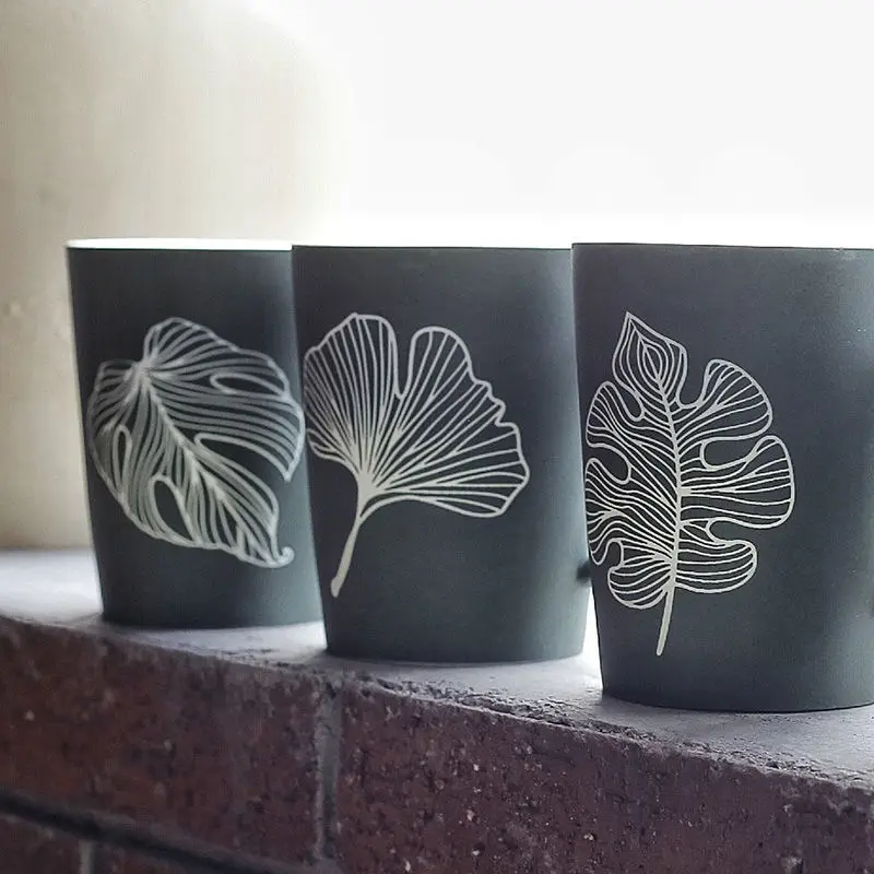 350/520ml Leaf Pattern Ceramic Coffee Mug With Lid Spoon Large Capacity Frosted Water Cup Office Tea Kitchen Utensils | Дом и сад