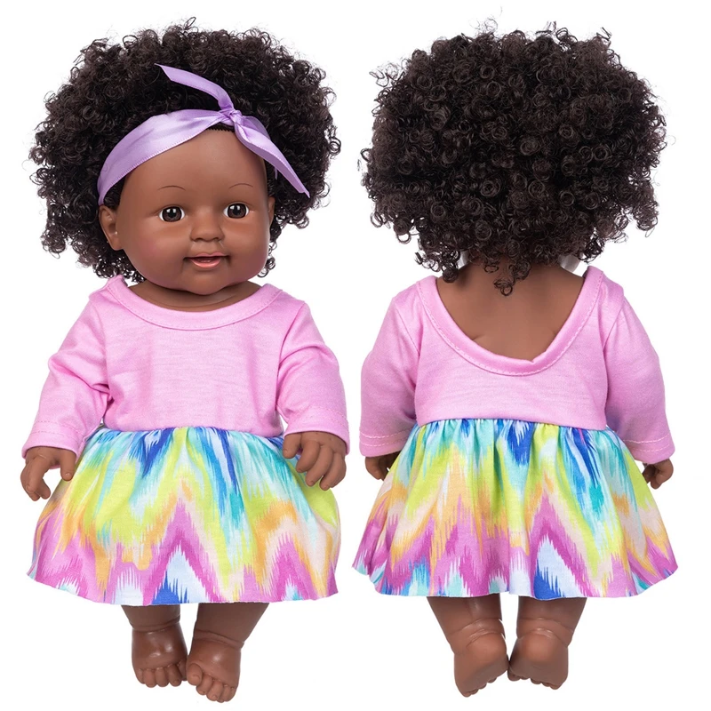 

Pink Dress 30cm African baby dolls silicone viny 8inch Reborn baby poupee boneca baby soft toy children gift