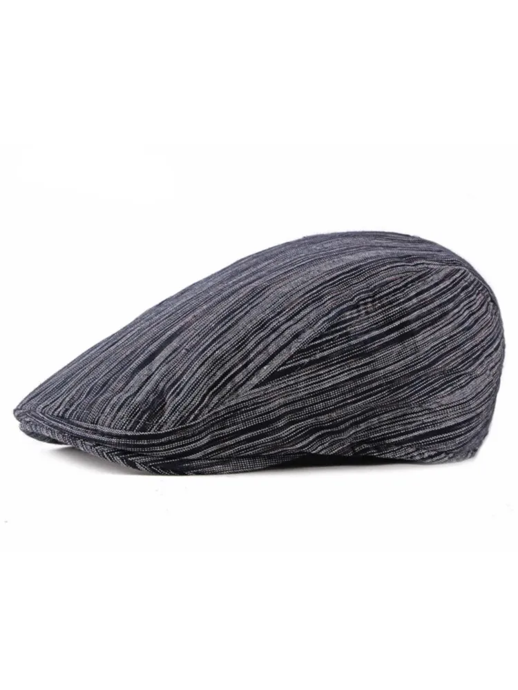

Flat Cap for Men Spring Summer Beret Hat Cotton Casual Male White Navy Brown Striped 2021 New Arrival Artistic Hats