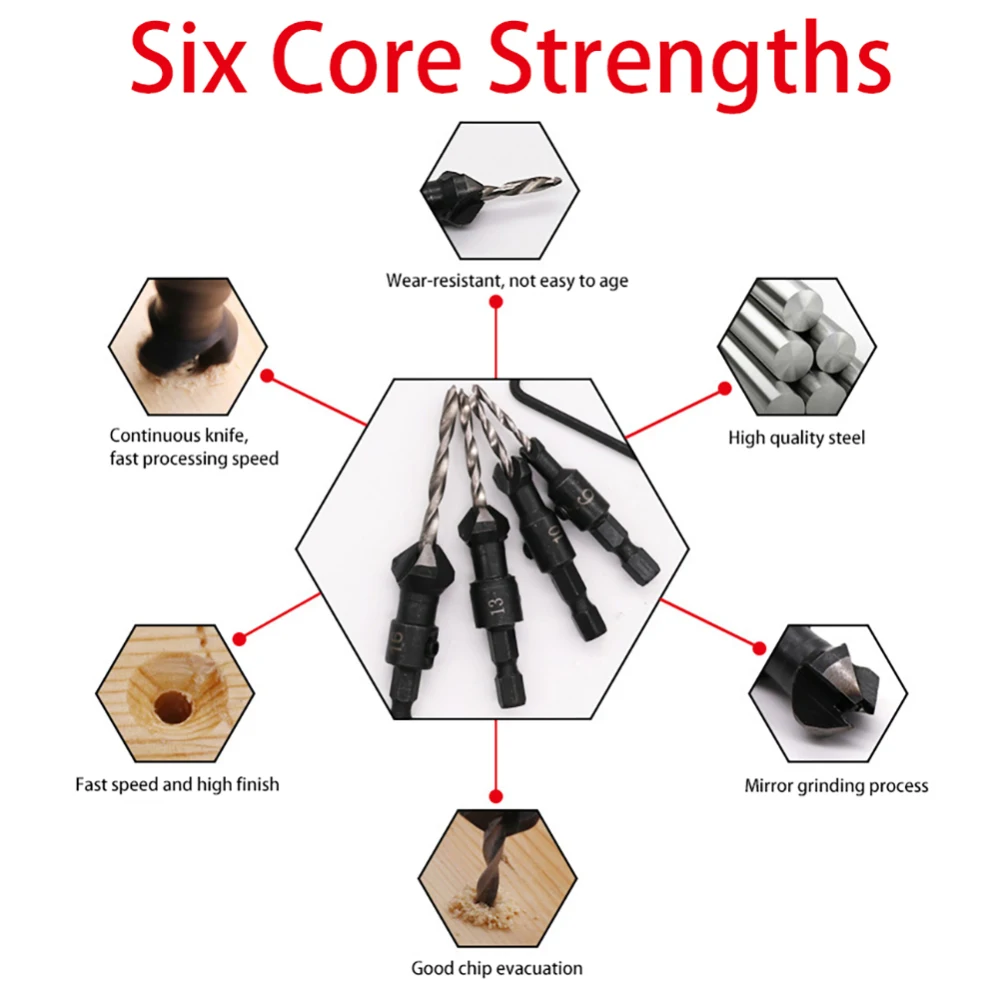 5 шт. 1/4 шестигранные сверла Шестигранная развертка с коническим хвостовиком