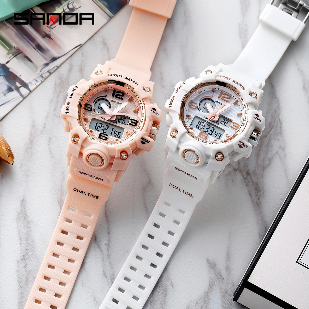 

Sanda Electronic Watches For Women Waterproof Outdoor Sports Watch Woman Dual Display Digital White Clock Ladies Watches 2020