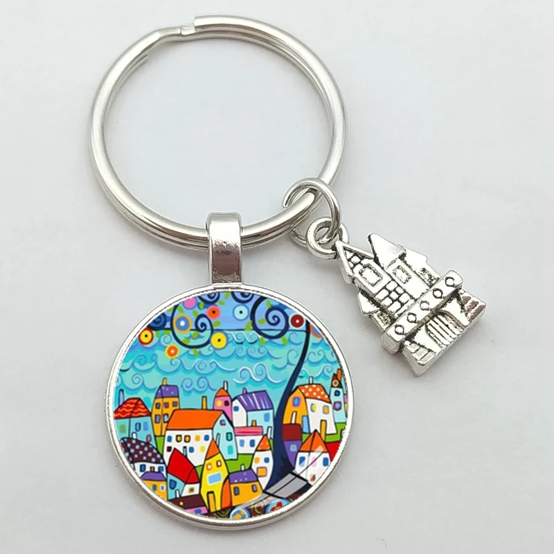 Брелок для ключей с новым домом красивый дом под звездным небом кольцо