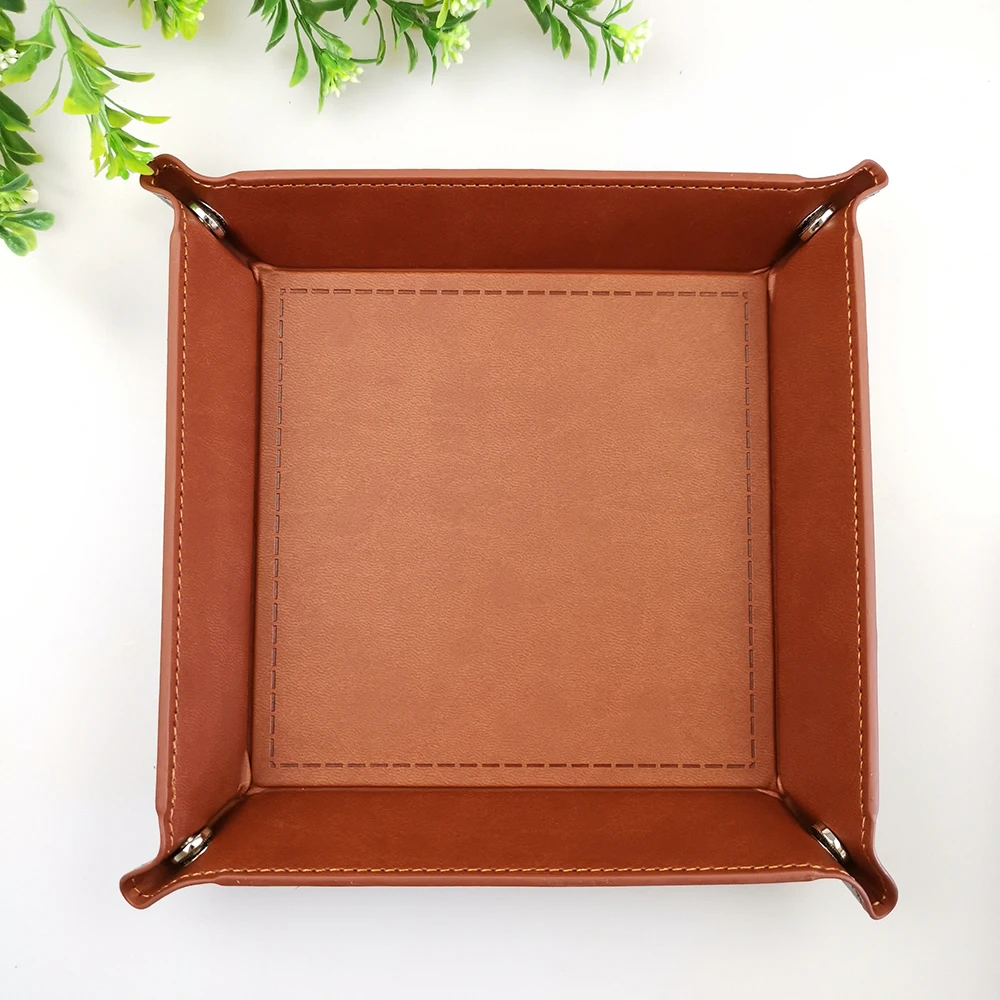 1 Pcs 18x18cm Four Corners PU Leather Tray Change Tray Sundries Storage Box Dried Fruit Plate Desktop Storage Tray