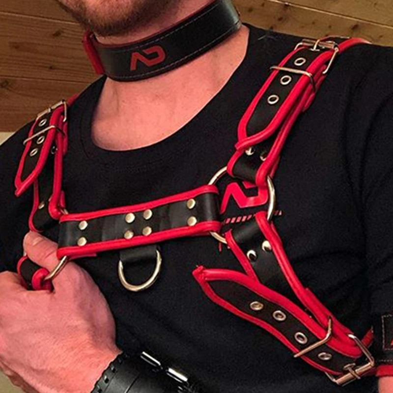 Фетиш мужской с ремешком из красной кожи регулируемый интимный бондаж для секса