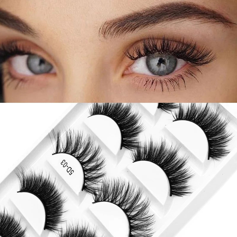 

5Pairs 3D Faux Mink Hair False Eyelashes Wispies Fluffies Drama Eyelashes Natural Long Soft Handmade Black Lashes Mink Eyelashes
