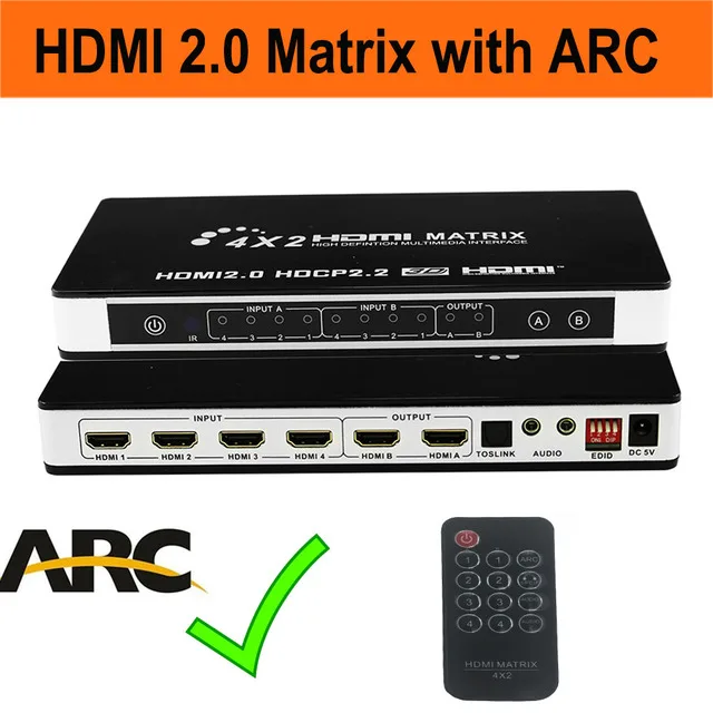 HDMI матрица 4x2 HD 4K 60 Гц переключатель сплиттер 4 в 2 выхода 3D 1080P настоящий матричный