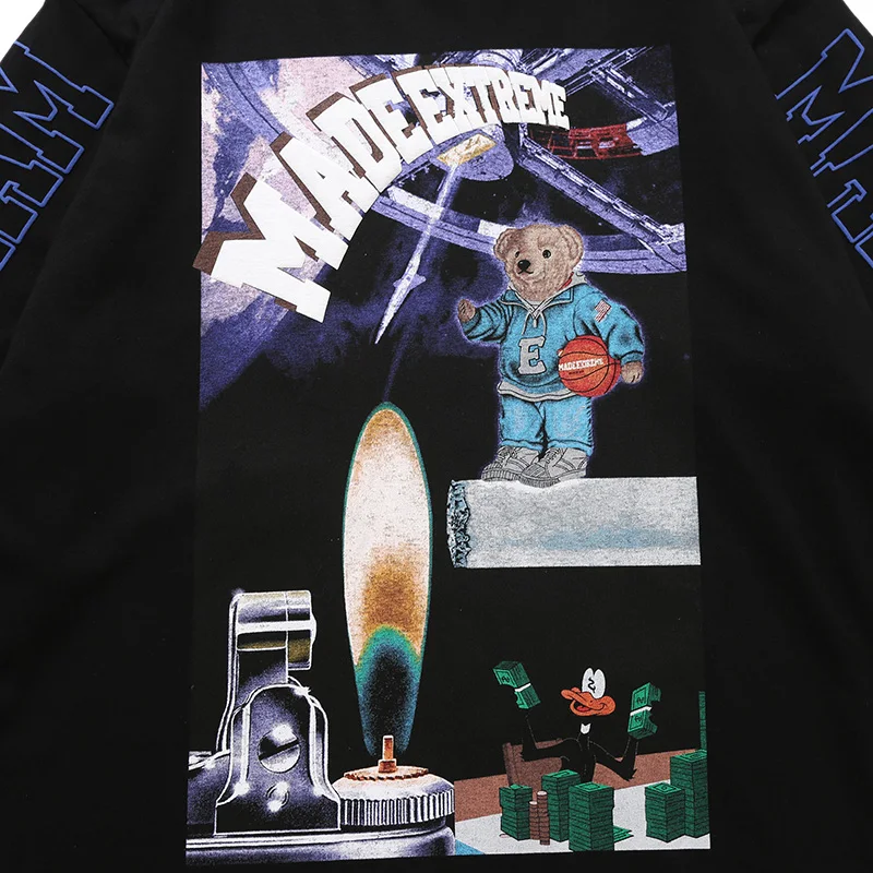 

Men Hip Hop Oversized T Shirt Funny Bear Fire Letter Printed Harajuku Streetwear Tshirt 2021 Spring Long Sleeve Cotton Tops Tees