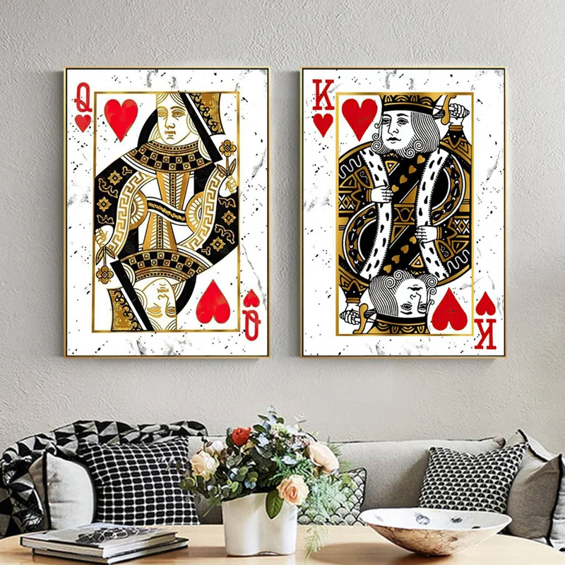 

Abstract Red Heart Queen Poker Canvas Painting Nordic Abstract Posters and Print Wall Art Picture for Living Room Home Decor
