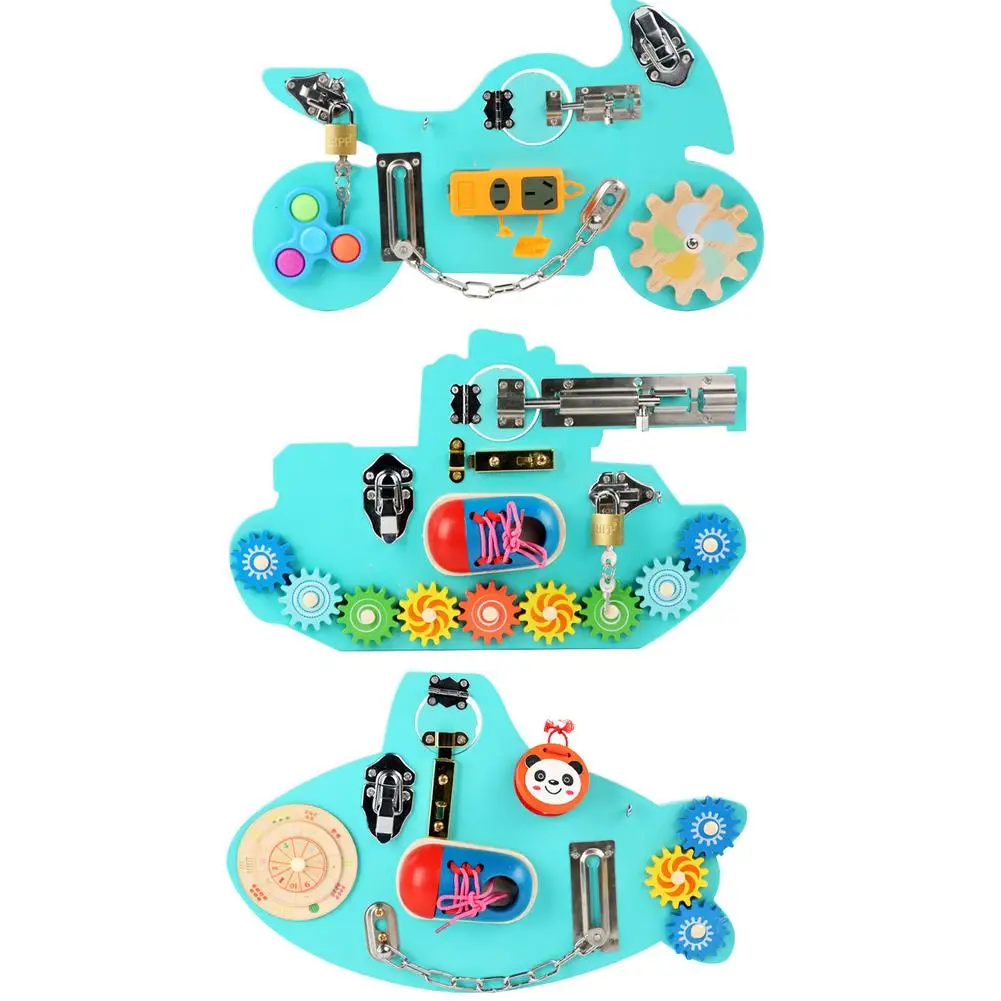 

Wooden Montessori Toys Toddler Activity Board Locking / Unlocking Wooden Skill Boards 7-In-1 Locks / Lacing / Bolts Sensory L