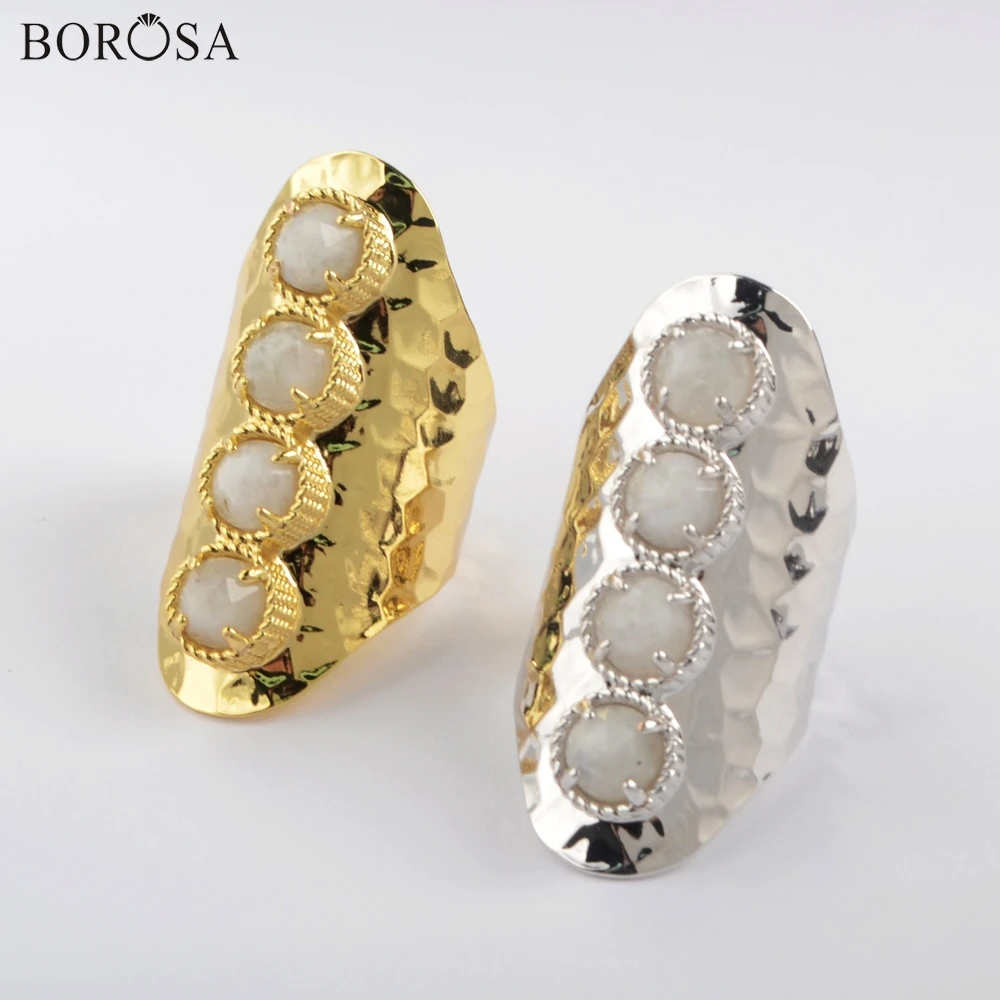 Женские кольца BOROSA 5 шт. позолоченные с натуральным лунным камнем натуральные