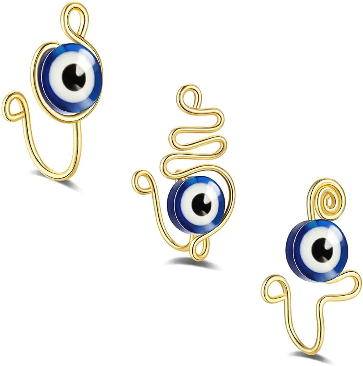 

3Pcs Evil Eye Nose Cuff Fake Nose Rings for Women Men African Nose Cuff Non Piercing Evil Eye Clip on Nose Ring Fake Piercings