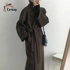 Cotday винтажная Офисная Женская зимняя теплая 2020 модная Элегантная стильная шерстяная одежда с поясом смешанные женские пальто шерстяное пальто