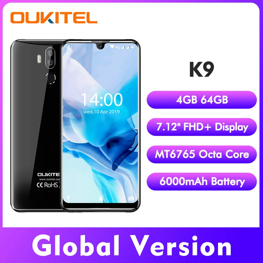 OUKITEL K9 смартфон с 5 5-дюймовым дисплеем ОЗУ 4 Гб ПЗУ 64 ГБ 7 12 мАч 16 МП/8 МП |