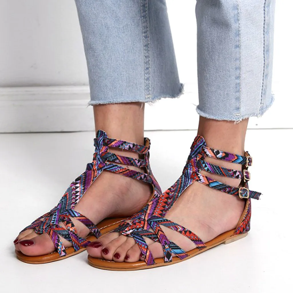 

Summer Women Sandals National Flat Toe Sandals Casual Ladies Shoes Female Bohemian Beach Sandal Fashion Sandalias