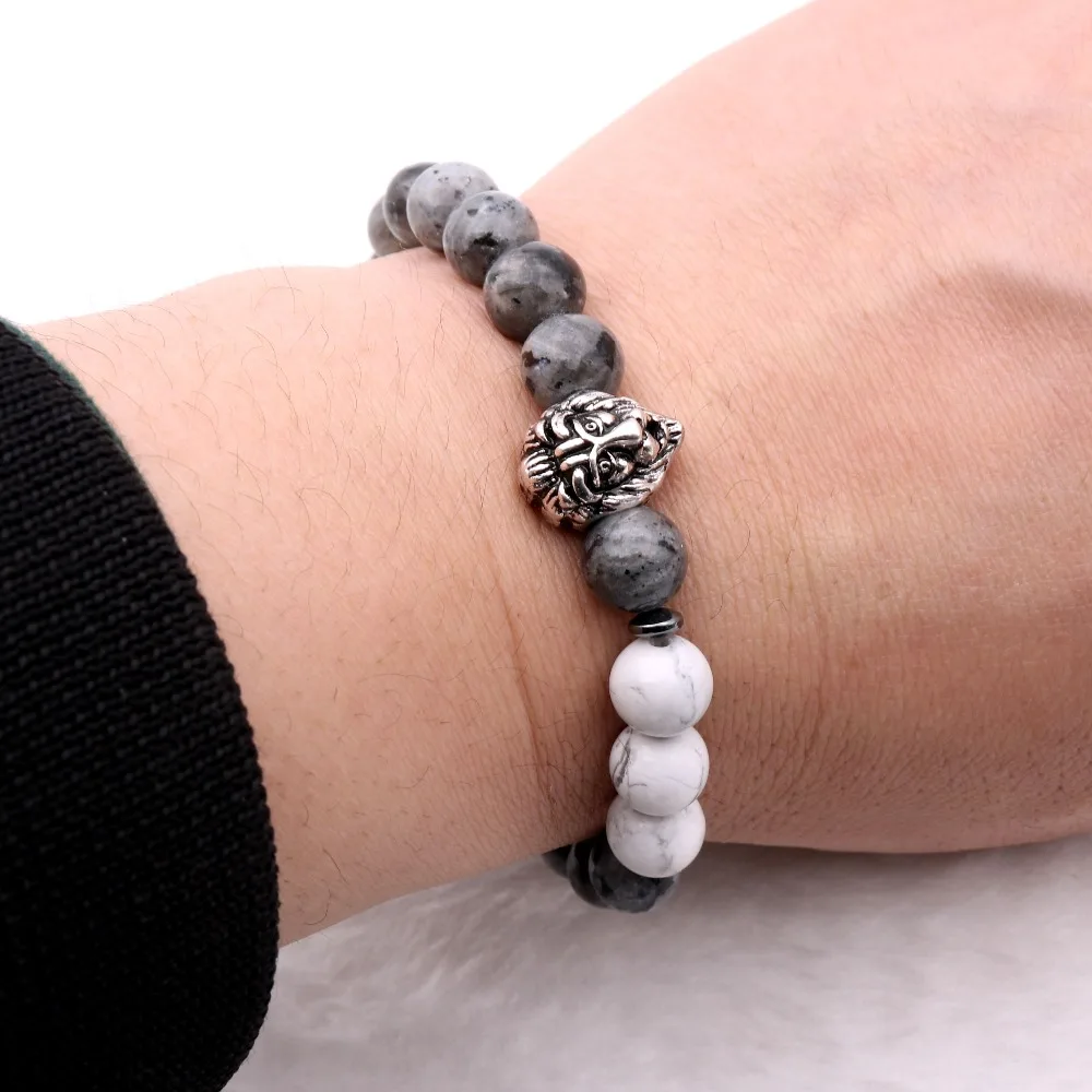 Череп бык голова смерти животных браслеты стрейч Howlite Луна камни 8 мм бисером Strand браслеты