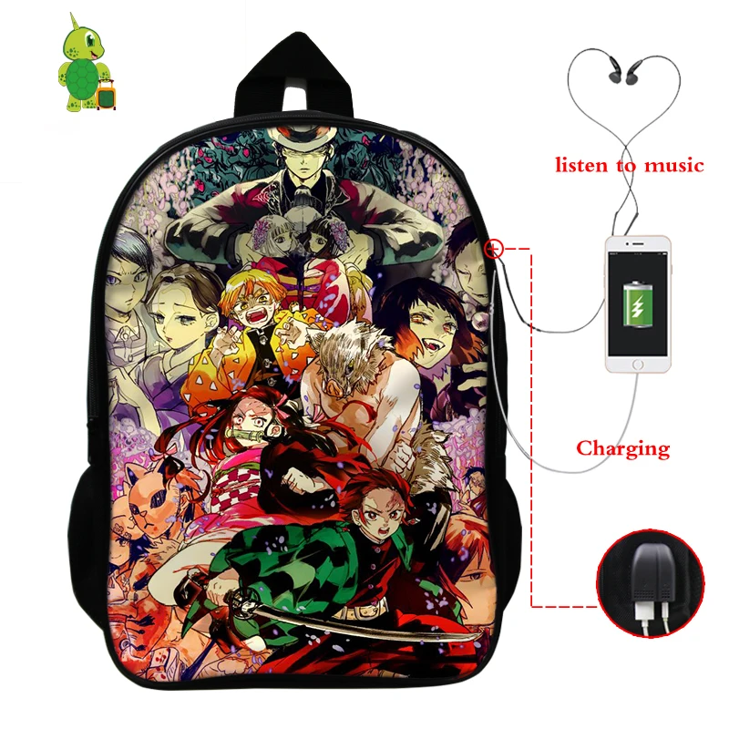 14 Demon Slayer: Kimetsu No Yaiba рюкзак USB зарядка Рюкзак для ноутбука аниме школьные сумки для подростков мальчик девочка путешествия рюкзак - Цвет: 14