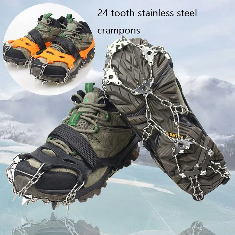 

Outdoor Ice Crampon Antiskid Tooth 24 Stainless Climbing Equipment Non-slip Shoe Cover Shoes Chain Crampons