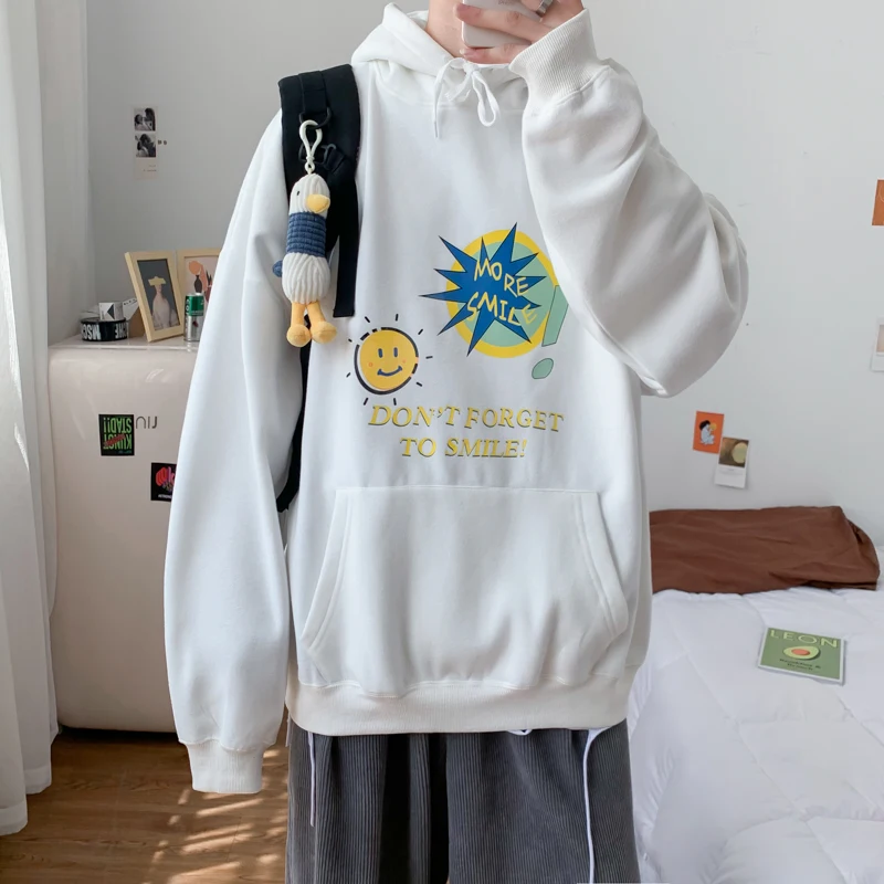 

Свитер мужской на флисовой подкладке, Модный брендовый свободный джемпер с капюшоном для студентов, в Корейском стиле, в стиле бойфренд, Осе...