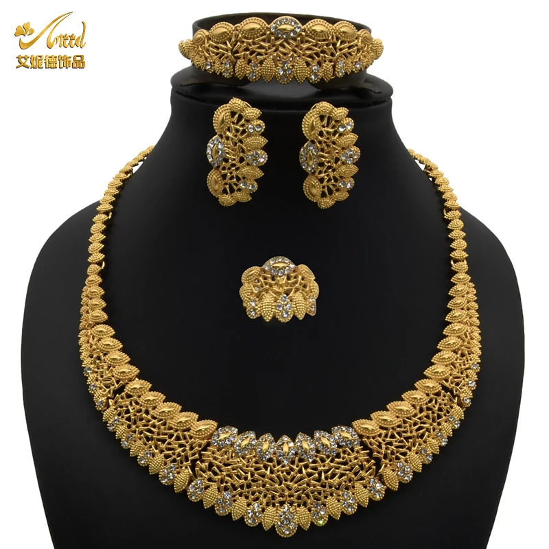 Комплект женских ювелирных украшений ANIID с золотым покрытием из Дубая цвет