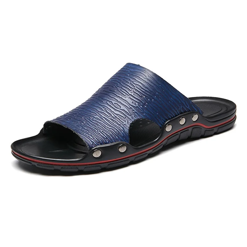 Сандалии KA1330 мужские кожаные повседневные пляжные шлепанцы плоская подошва для