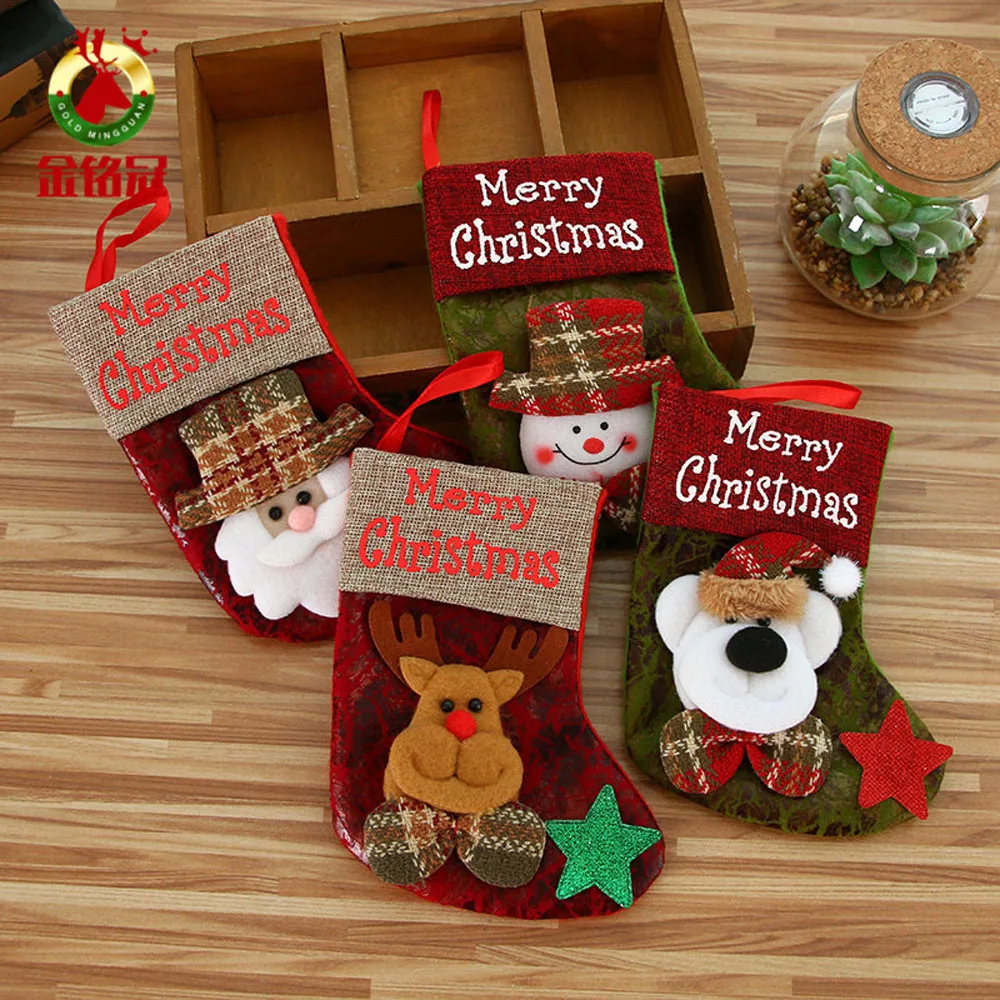 

Рождественские носки с подвеской в виде рождественской елки, Санта-Клауса, снеговика, оленя, Подарочная сумка, маленькие носки из искусственной кожи с принтами, AA046