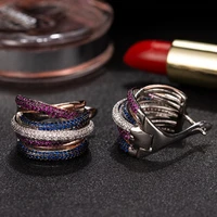 luxury twist braided multicolor full mirco pink cubic zirconia setting european wedding hoop earring fashion jewelry set ss02