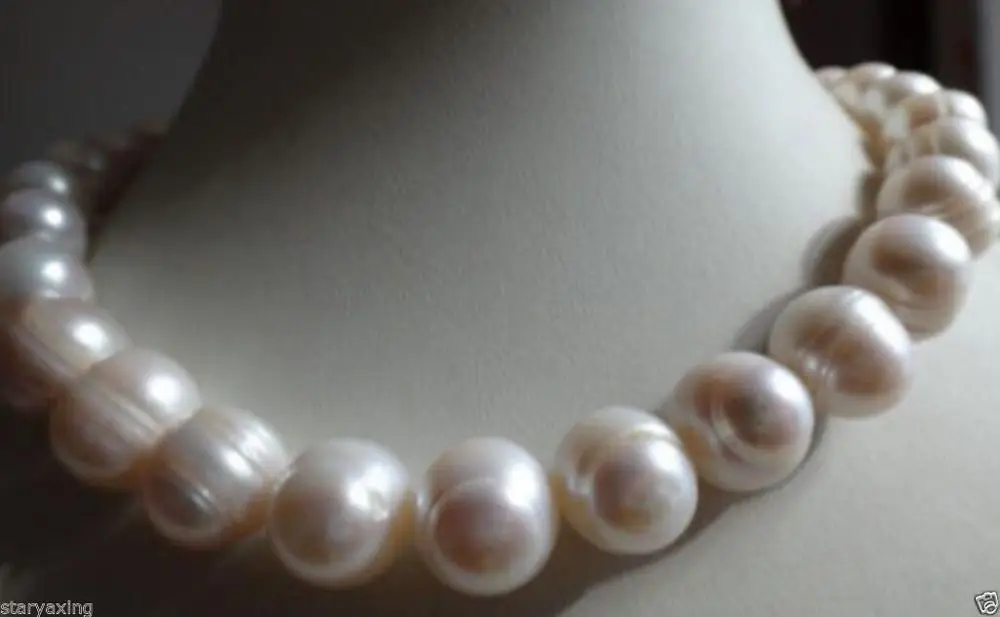 

Free shipping HUGE Natural 12-13MM SOUTH SEA GENUINE WHITE BAROQUE PEARL NECKLACE 18"
