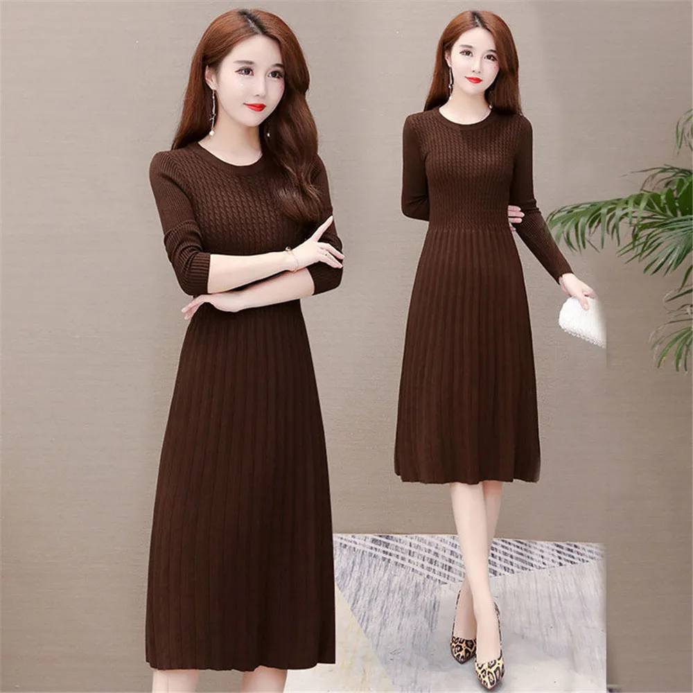 Женское платье-трапеция повседневное черное вязаное платье-свитер элегантные