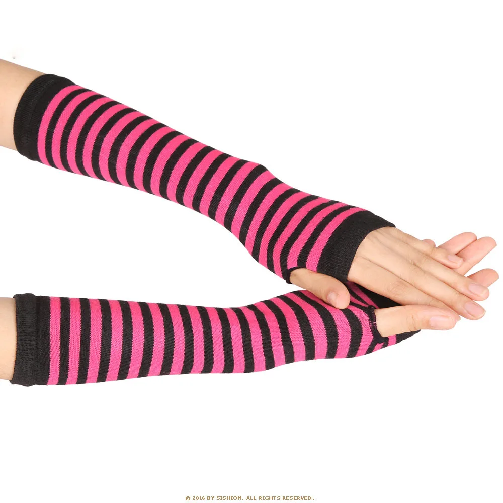 

Fashion Women Lady Striped Elbow Gloves Warmer Knitted Long Fingerless Gloves Elbow Mittens Christmas Accessories Gift