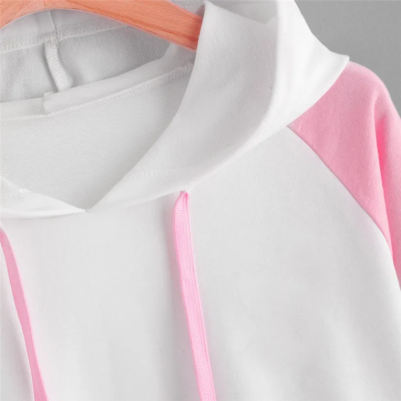

Women Hoodies Sweatshirts Girls Pink Blue Sleeve Crop Top Short Blouse Pullover Hoodie Sweatshirt 0912