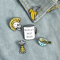 funny food enamel pins pizza ramen banana brooch backpack lapel pin for clothes badge cartoon fun dog duck jewelry gift for kids