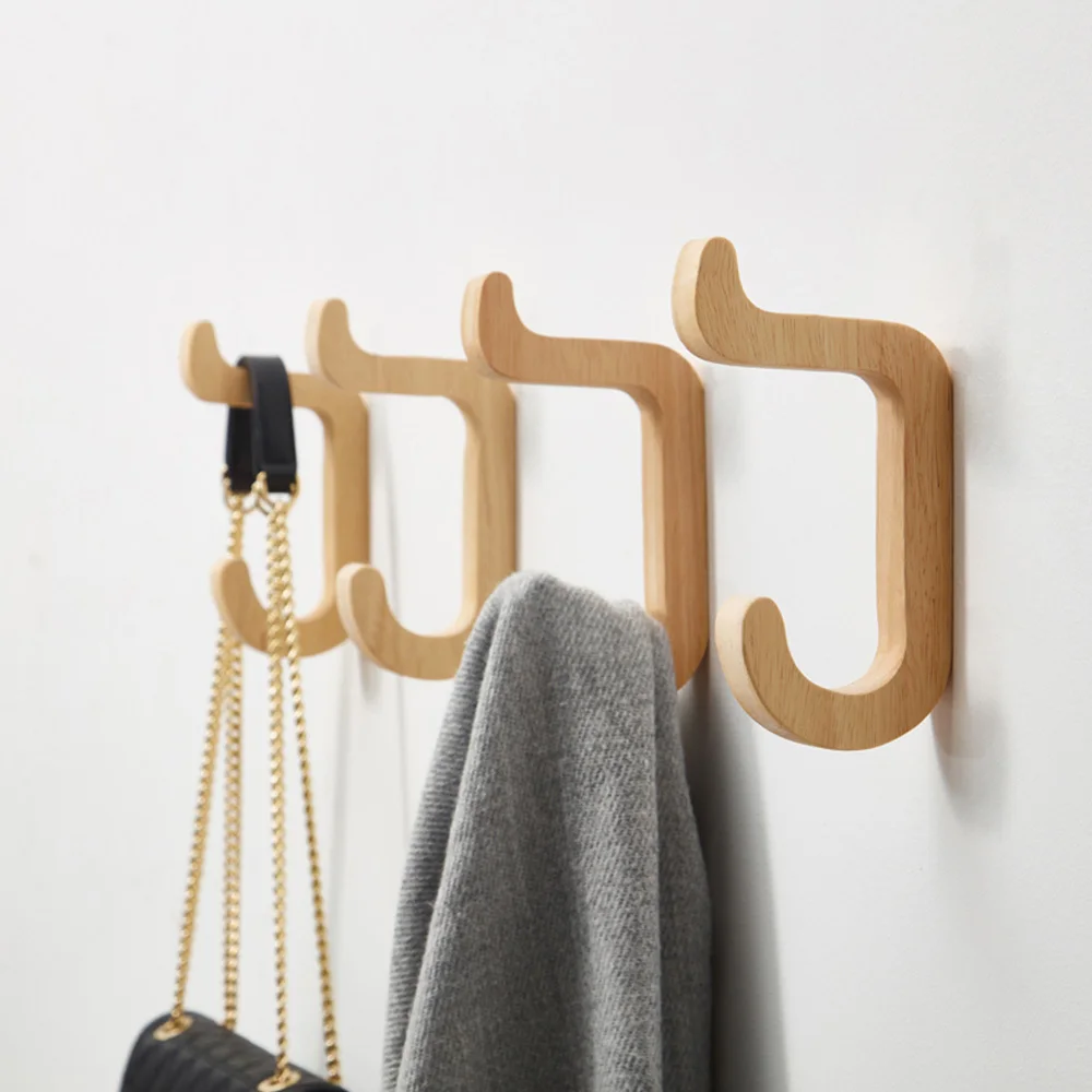 

2 Pcs Wall Hooks Wood Wall Key Hanger Creative Coat Hook Home Decoration