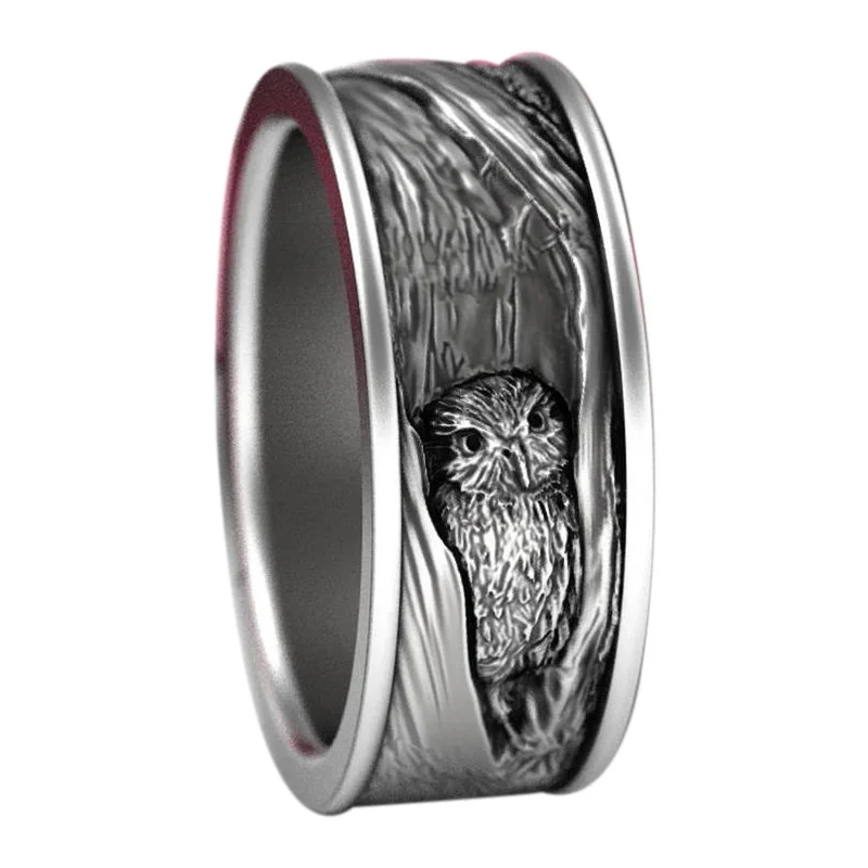 Мужское кольцо в стиле панк хип-хоп креативное сова дерево Кора дизайн модное для
