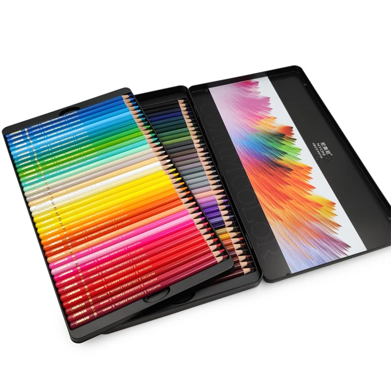 

NYONI Oily Pencil Wooden Graffiti Tin Box 72 Color Filling Pen Advanced Color Lead Painting Sketch School Supplies