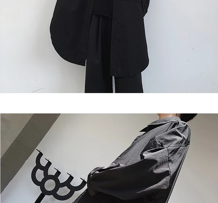 Для мужчин с длинным рукавом безразмерная Свободная Повседневная рубашка платье длинный рукав пальто мужской уличная одежда в стиле «хип-хоп», в готическом стиле с длинным Стиль рубашки Япония Халат