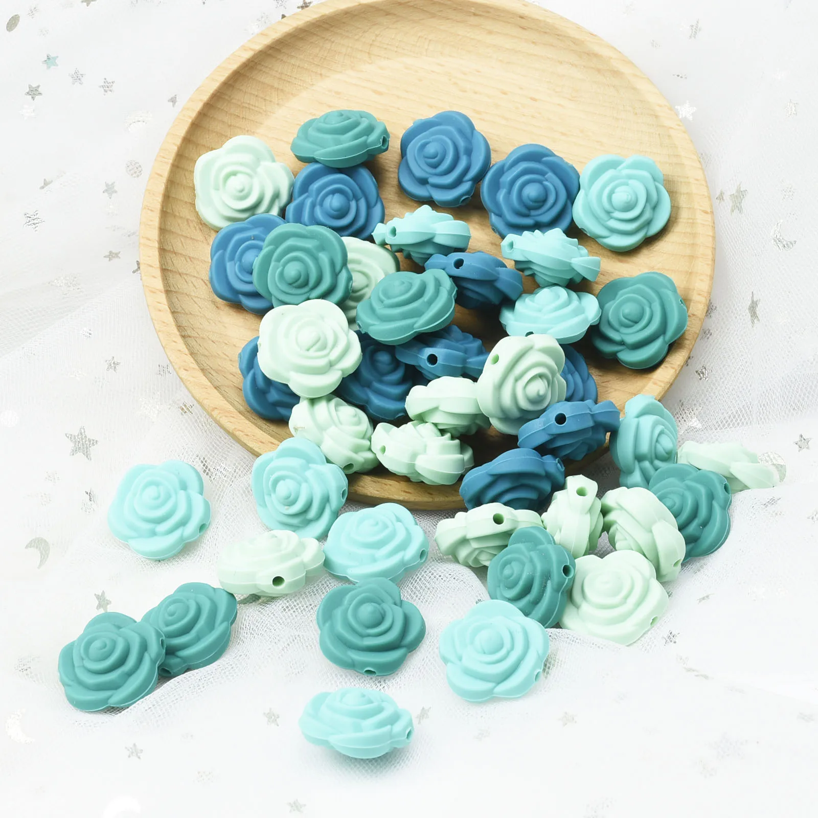 Cuentas de rosa de silicona sin BPA para ni&ntilde;a, mordedores de beb&eacute; con flores, collar de dentici&oacute;n, Juguetes DIY, 10/20 piezas-1