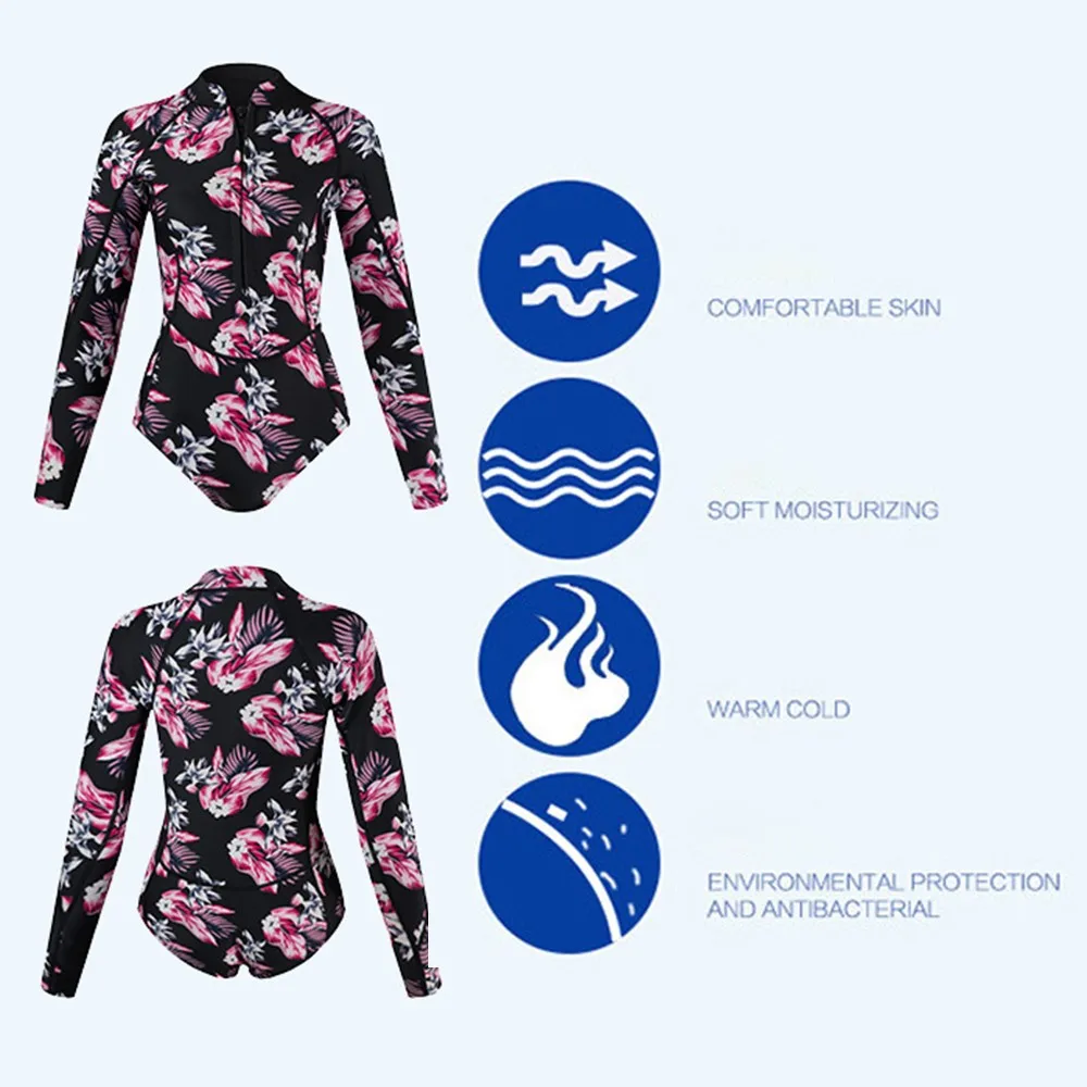 

Women Wetsuit XS/S/M/L/XL Long Sleeves Sun Protection Swimsuit Winter Keep Warm 2mm Neoprene Swimwear for Diving Snorkeling
