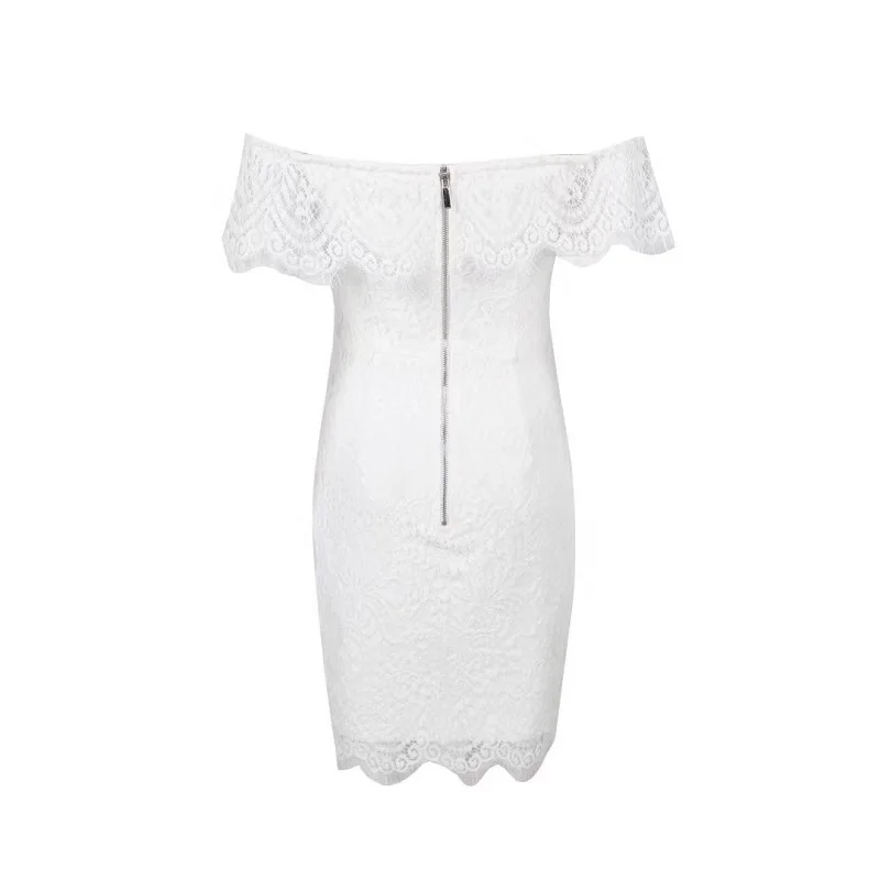 Белое Кружевное мини-платье с открытыми плечами женское сексуальное облегающее