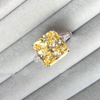 trendy luxury big 925 sterling silver engagement ring for women and ladys christmas gifts with cushion yellow diamond wedding