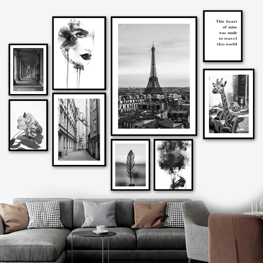 

Black White Tower Paris Flower Giraffe Wall Art Canvas Painting Nordic Posters And Prints Wall Pictures For Living Room Decor