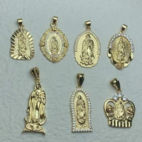 metal rhinestone medal crown guadalupe virgin mary pendants charms for diy jewelry making men women religion necklace wholesale