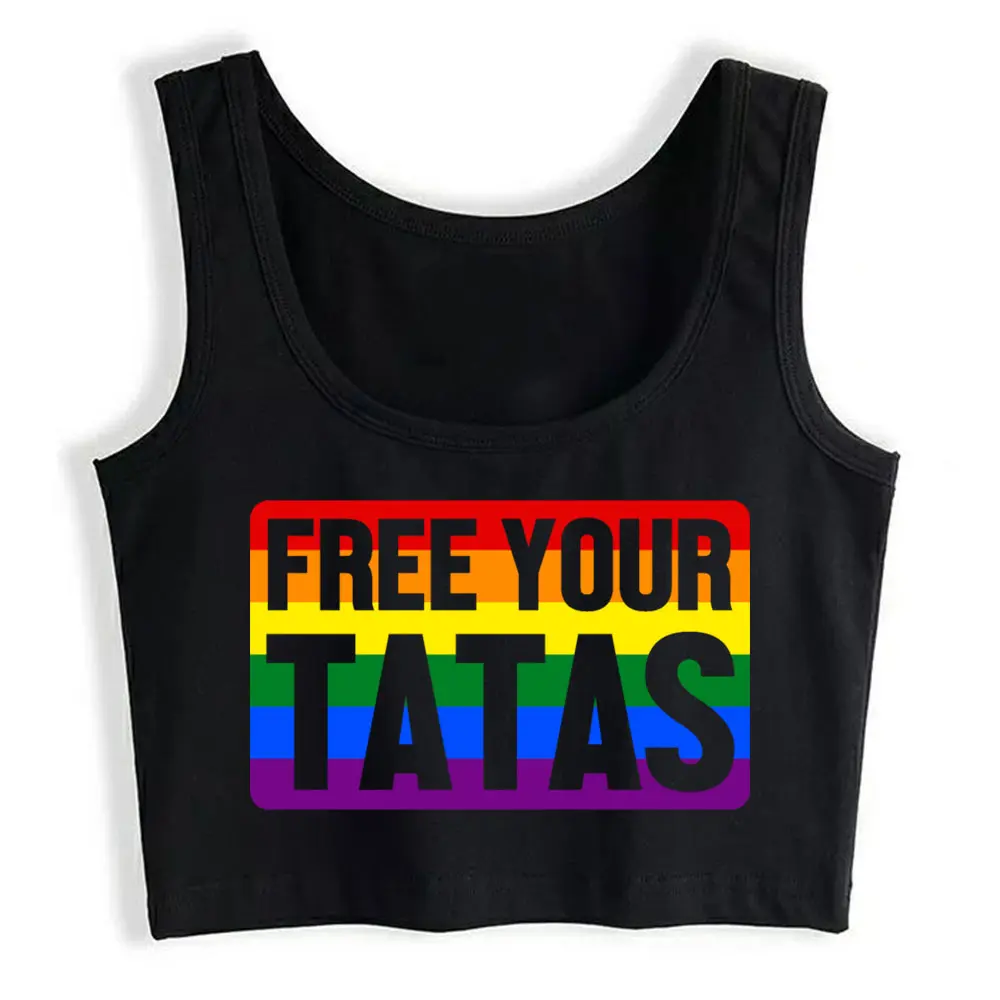 

Crop Top Sport Free Your Tatas Lgbt Rainbow No Bra Day Funny Harajuku Print Tops Women