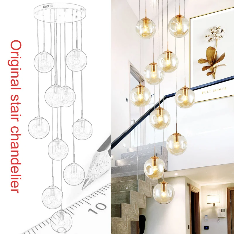 買取 Stairs Highing Lamp Ceiling Light Decor Long Blown Glass Ball Bubble Spiral Hanging Modern Chandelier Lamp For Home Staircase