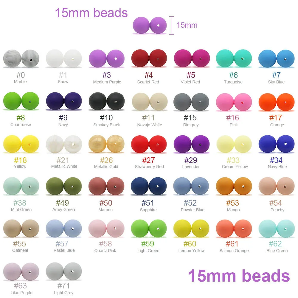 Cute-idea 300pcs 15MM round Loose Silicone Bead for Teething Necklace silicone diy beads for baby teether BPA safe loose bead