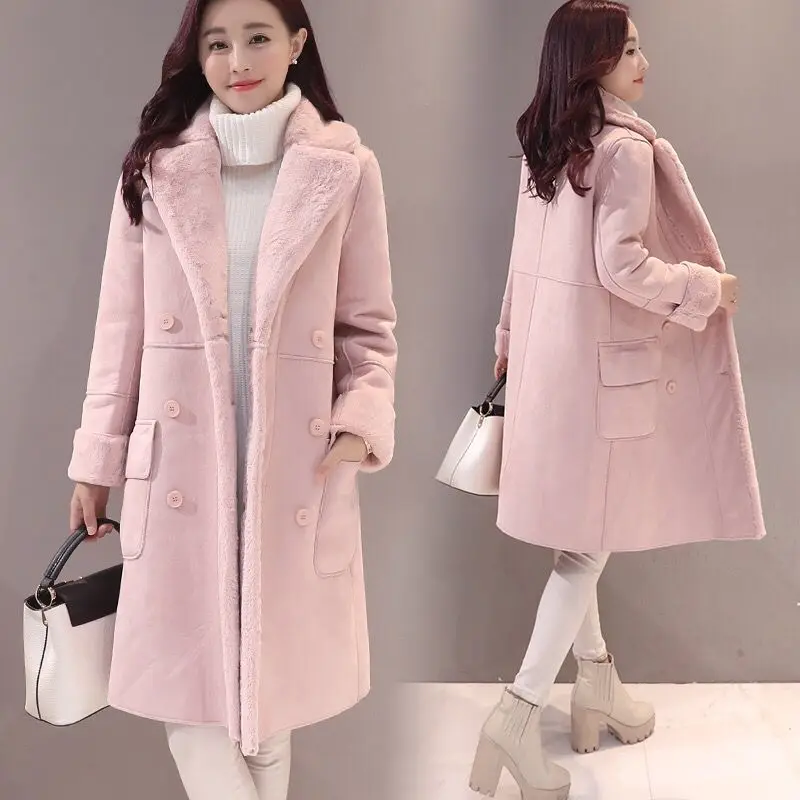 Winter Jacket Women Suede Fur Winter Coat 2019 Fashion Thick Faux Sheepskin Long Jacket Overcoat Female Solid Warm Trench Coats