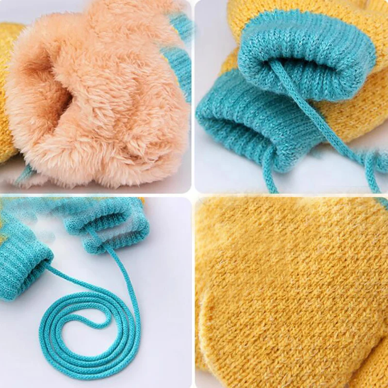 

Children Winter Knitted Rope Gloves Full Finger Gloves Hanging Neck Gloves