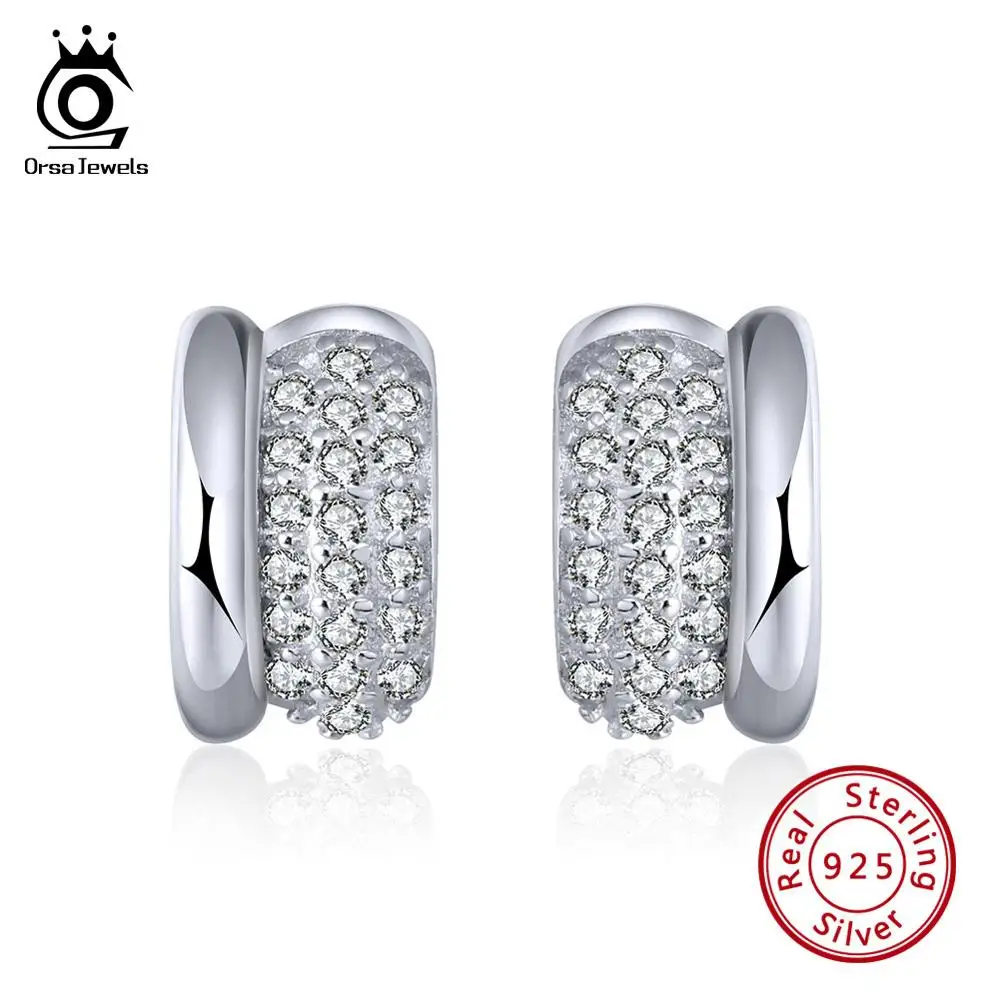 SE104 ORSA JEWELS Твердые 925 пробы серебряные серьги-кольца для женщин маленький круг Серебряный цвет трендовые женские свадебные ювелирные изделия SE103 - Цвет камня: SE104