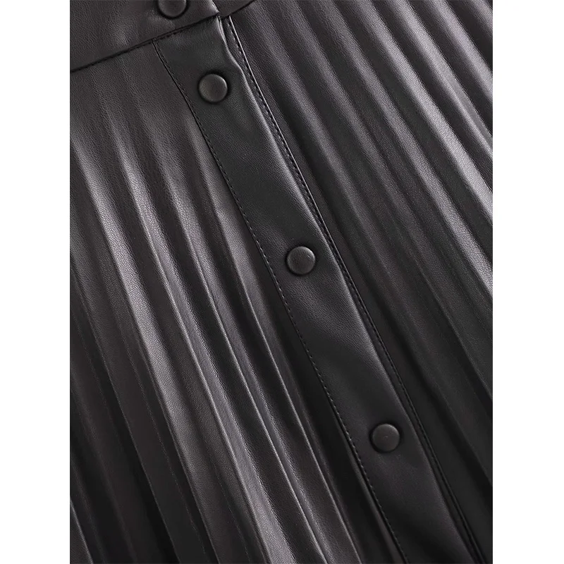

2020 NEW Autumn women skrit solid pleated button mid-calf skirt fashion casual female woman clothes